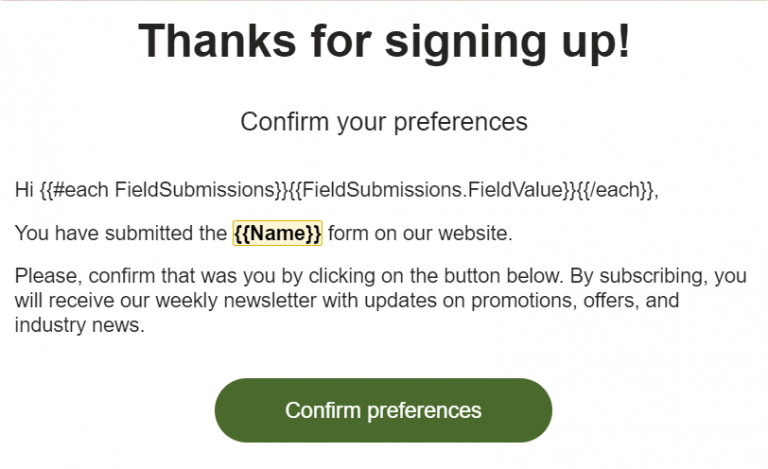 Example of DOI email with personalisation
